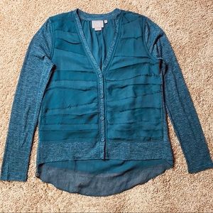 Anthropologie Tiered Front High Low Hem Button Front Blue Cardigan M